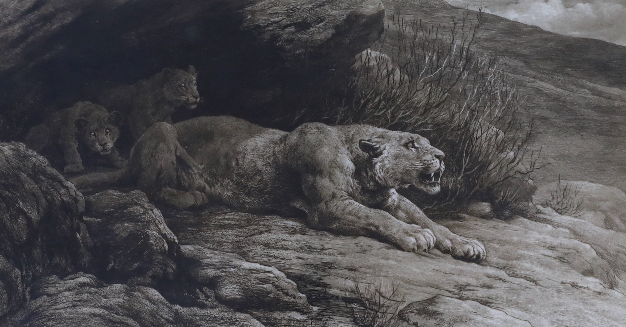 Herbert Dicksee (1862-1942), etching, Peril, signed in pencil, publ. 1910, inscribed label verso, 29x54cm
